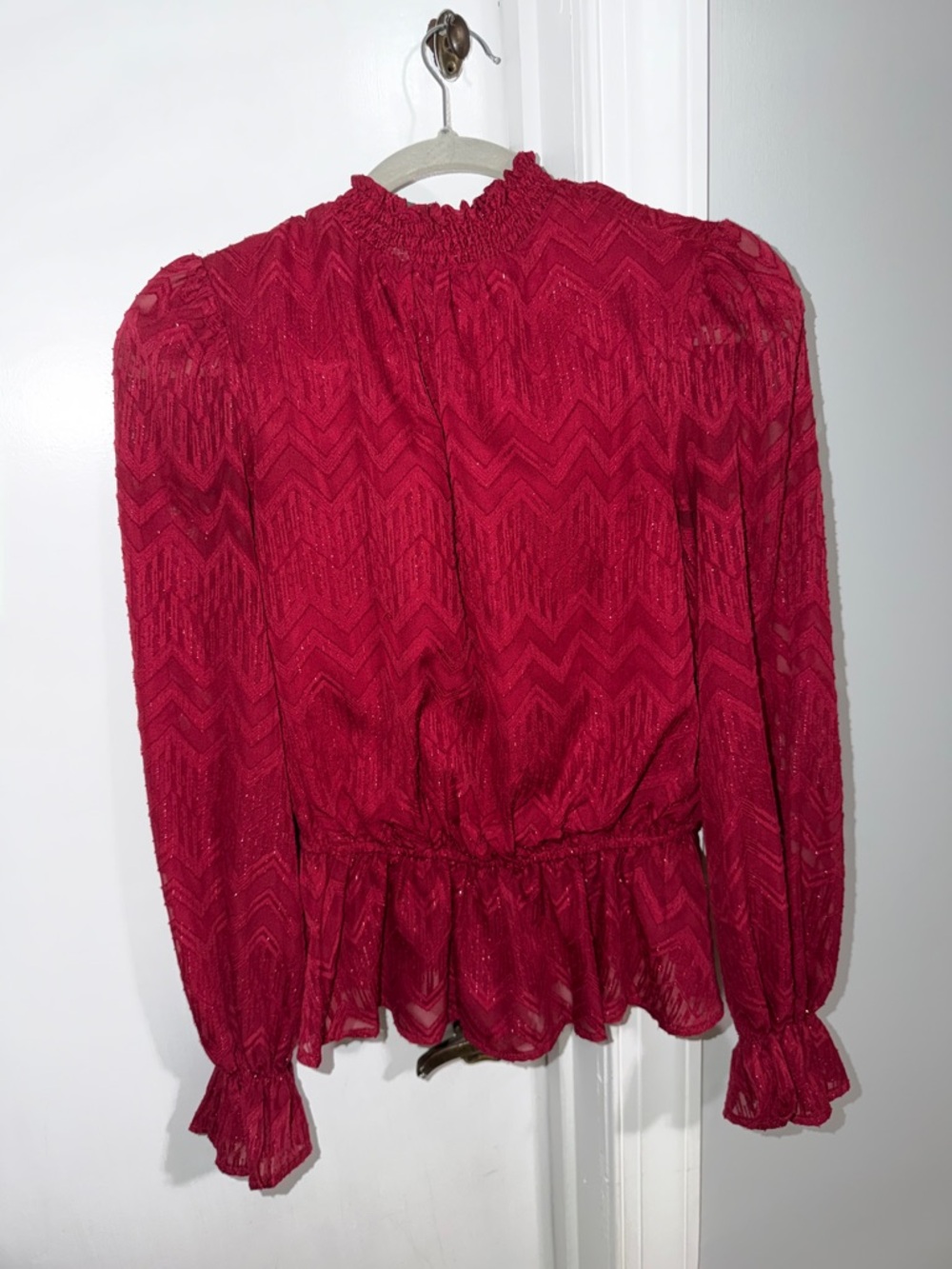 Flying Tomato Red Smocked Neck Peasant Blouse